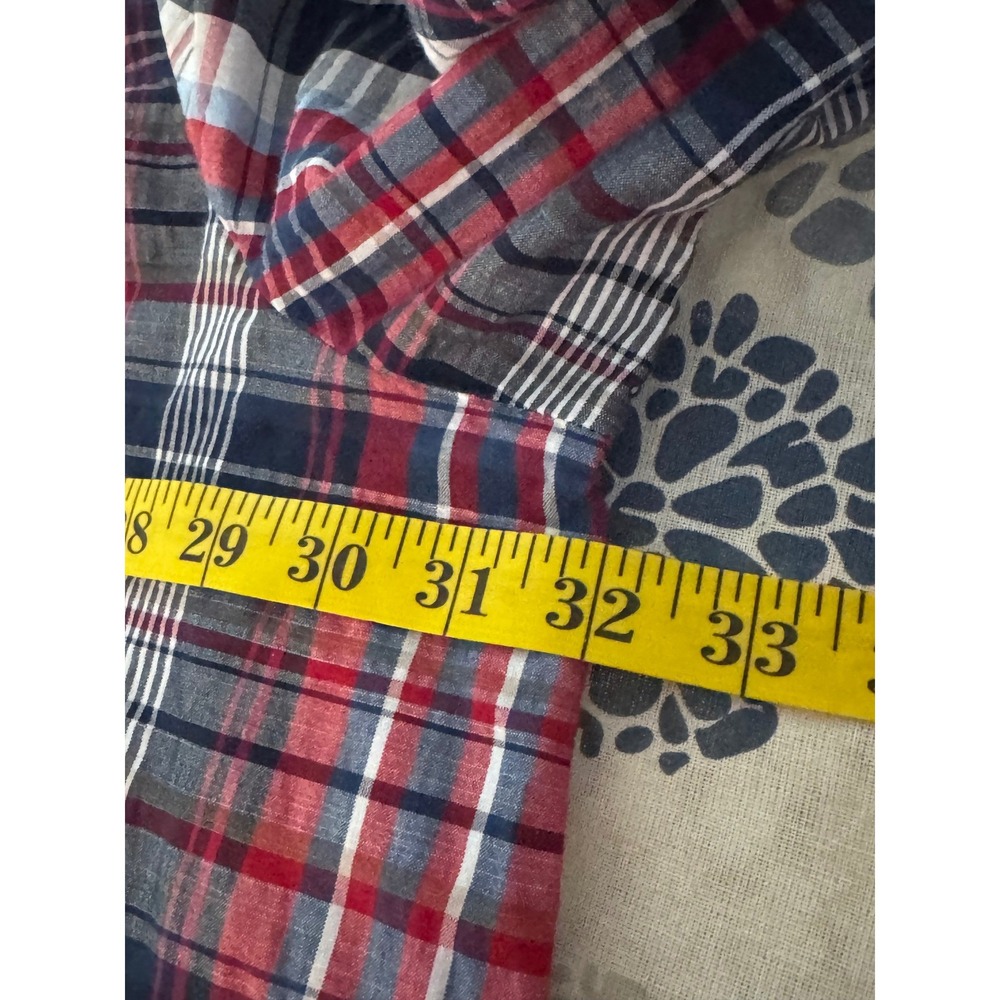 Catherines Womens 3X Plaid Henley Blouse Red Blue 3/4 Roll Tab Sleeve Top - Picture 10 of 11
